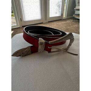 Vintage Red Gianni Versace Belt with Silver Buckle